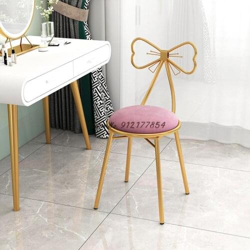 Net red makeup vanity stool backrest manicure chair modern minimalist bedroom ins Nordic girl bow seat
