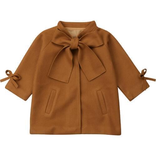 Citgeett Toddler Kids Baby Girls Warm Wool Bowknot Coat Overcoat Outwear Jacket Parka Brown Autumn Winter Top