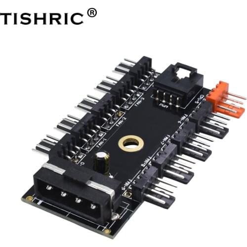 TISHRIC Newest Black PC 1 to 10 4Pin Molex Cooler Cooling Fan Hub Splitter Cable PWM 12V 4Pin Power Supply Adapter For PC Mining