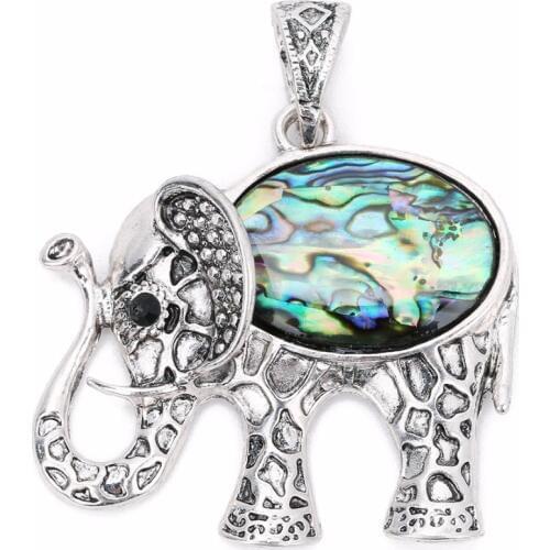 LOULEUR Vintage Antique Silver color Elephant Shell Pendants Necklaces Ethnic Nature Stone Pendant for Women Men Jewelry Makings