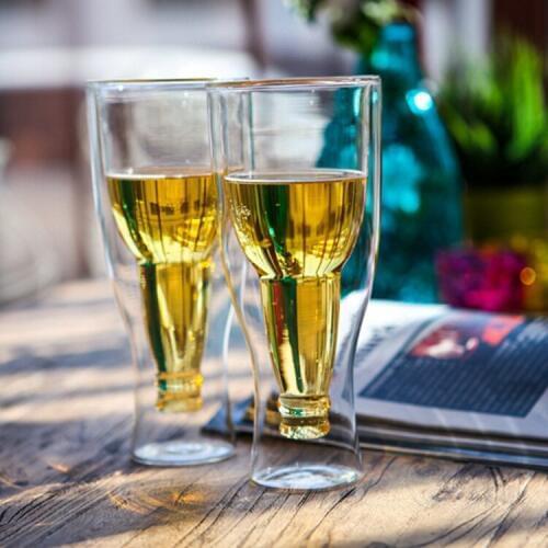 High Quality 350ml Bar Party Beer Shaped Glass Cup Double Wall Beer Wine Coffee Water Drinking Tea Mug