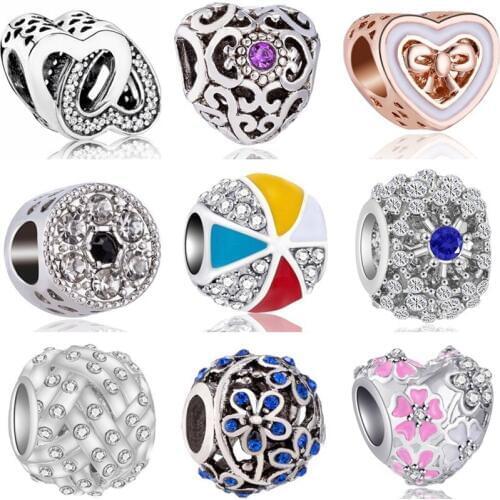 High Quality Crystal Hearts Flower Cross Balloon Simulated Pearl Charms Beads Fit Original Pandora Bracelets for Women Party DIY