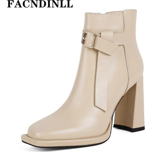 Concise Women Ankle Boots Genuine Leather 2021 Autumn Winter New Fashion Shoes Woman Dress Casual Thick High Heels Basic Boots