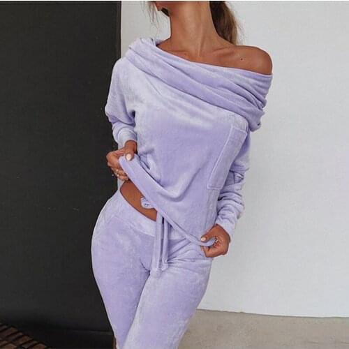 2 Piece Sets Womens Plus Size Female Sweatshirt Winter Tracksuit Autumn One Shoulder Tops Pants Sets Oversize Women Outfits 5XL