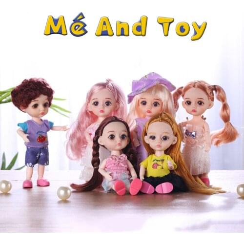 16cm BJD 1/12 Tiny Cute Ball Jointed Doll Plastic With Sad Face Clothes Shoes Wig Makeup, Best Birthday Gift Xmas Toys For Girl