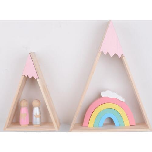 2Pc/Set Creative Triangle Superposition Wall Hanging Shelf Children Bedroom Decor Ornaments Wooden Small and Large Storage Racks