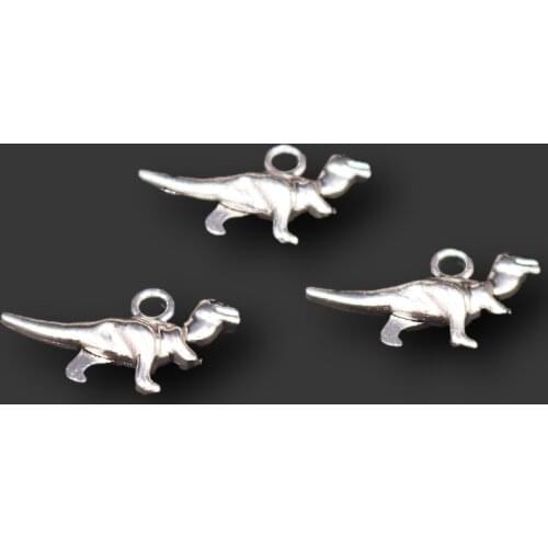 40pcs Silver Plated Jurassic Mini Dinosaur Pendant Hip Hop Bracelet Earrings Metal Accessories DIY Charm Jewelry Crafts Making