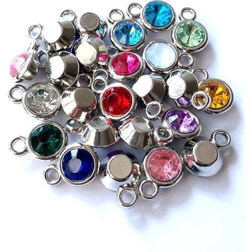 50PCS Silver Color 8&11mm Acrylic Beads Birthstone Charm Pendant for Jewelry Making Bracelet Necklace Accessories Findings B001