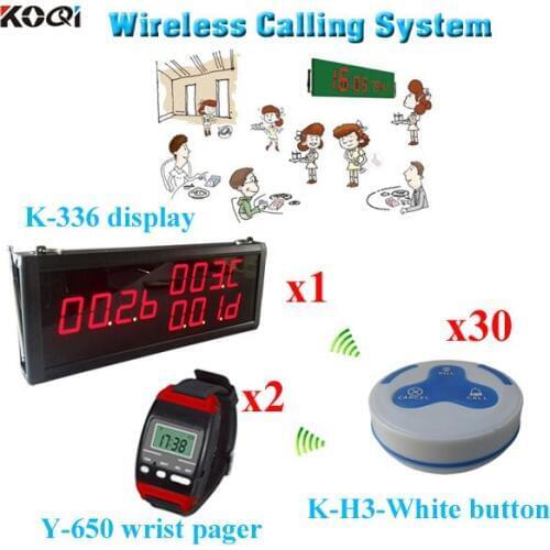 Wireless 3 digit number display system For Restaurant 1 led display + 2 wrist watch + 30 call button