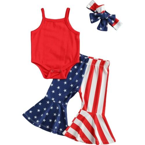 3pcs Infant Baby Girls Clothes Set independence Day Bodysuit+Flare Pants Toddler Outfits Summer Newborn Clothing Set