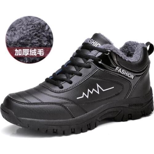 Brand Mens Winter Boots Warm Mens Snow Boots High Quality Leather Waterproof Men Sneakers Outdoor Men Hiking Boots Work Shoes