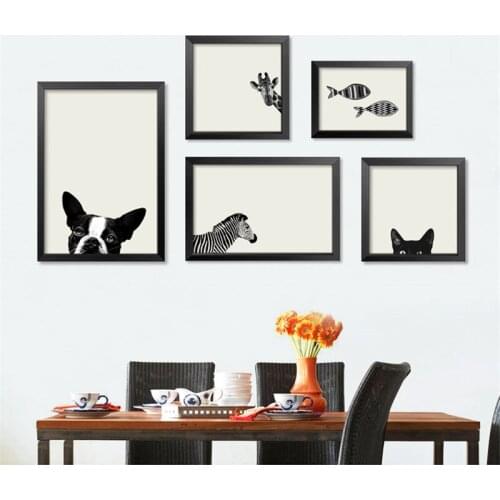 Black And White Creative Animal Dog Horse Cat Deer Giraffe Fish Photograph Canvas Painting Wall Picture Poster Room Decoration