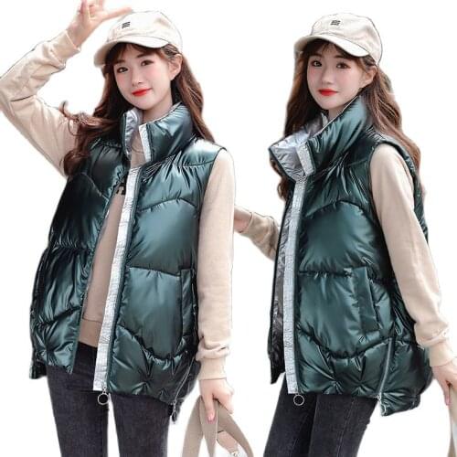 Glossy Down Jacket Vest Womens Short Autumn Winter Outer Wear Waistcoat 2021 New Coats Of The Sleeveless Ladies Overcoat A449