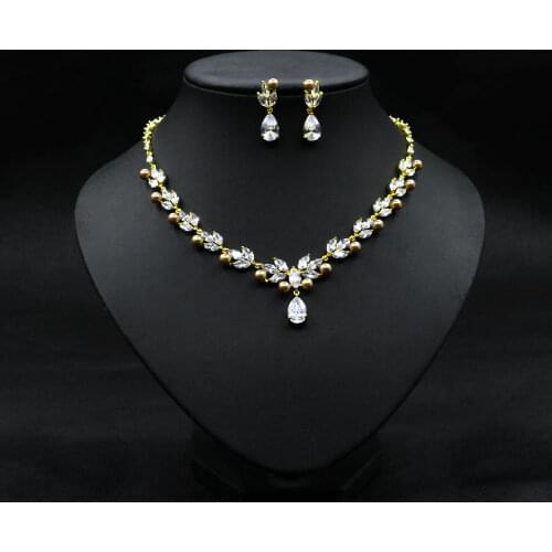 HIBRIDE New Statement Pearl AAA CZ Zircon Simulated Pearl Earrings Pendant Necklace Jewelry Set for Women Girl Gift N-1134