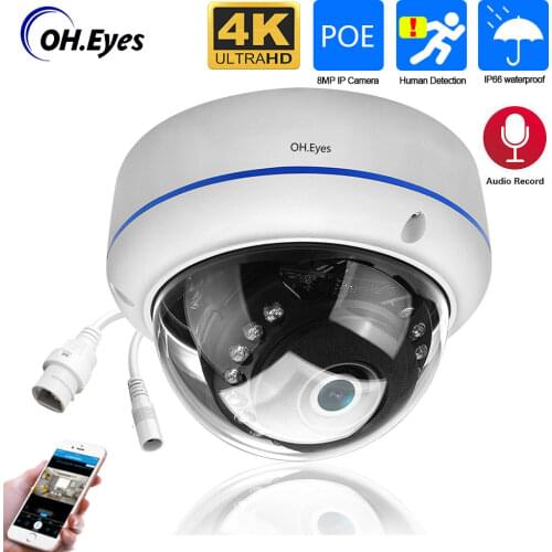 Audio IP Camera 4K 8MP H.265AI 5MP 3MP Outdoor Bullet CCTV ONVIF for POE NVR System Security Surveillance IR Metal Camera POE
