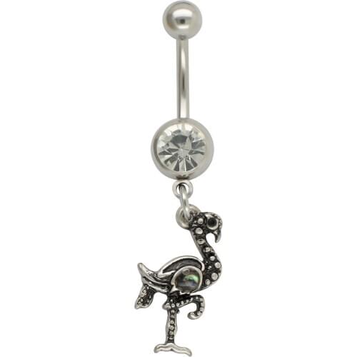 JHJT 14G Navel Piercing Dangle Bird Heart Shape Belly Button Ring Cubic Zirconia Fashion Belly Body Jewelry