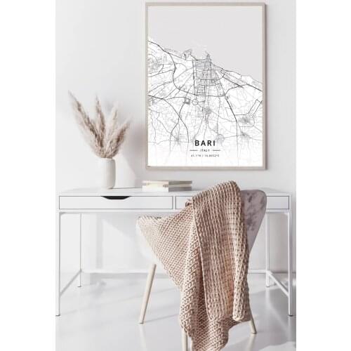 Italy City World map Bari Bologna Cagliari Catania black and white map poster print unframe poster office decoration