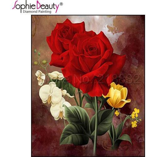 Sophie Beauty New DIY Diamond Painting Cross Stitch Flower Red Rose Beaded Embroidery Handcraft Mosaic Wall Stickers Home Arts