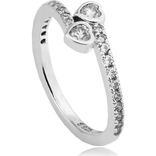 Authentic 925 Sterling Silver Rings Clear CZ Forever Hearts Finger Rings for Women Female Silver Jewelry berloques anillos