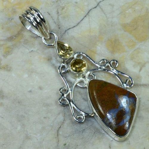 Hand make Genuine Ocean Jasper Citrine Pendant, 100% 925 Sterling Silver, 50mm , 7.1g