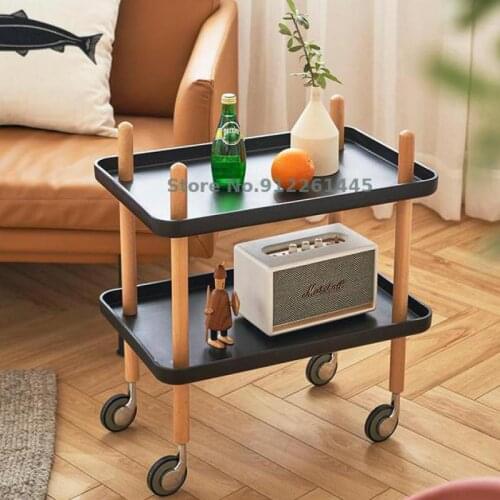 Mini removable small corner table with wheels Nordic sofa side cabinet bedside table small apartment trolley coffee table side t