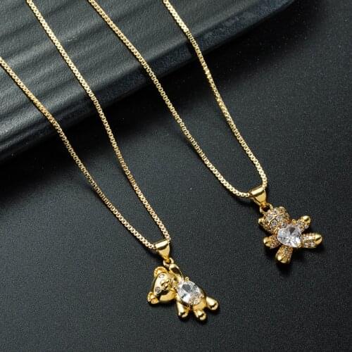 Fashion Goth Copper Zircon Mini Bear Pendant Necklace Lady Cartoon Love Bear Girl Birthday Gift Jewelry Gold Necklace for Women