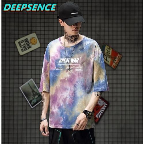 Men 2021 New Spring And Summer Cotton Tie Dye O Neck Tops Tees Men Half Short Hip Hop Style Party Tops T-Shirts Men