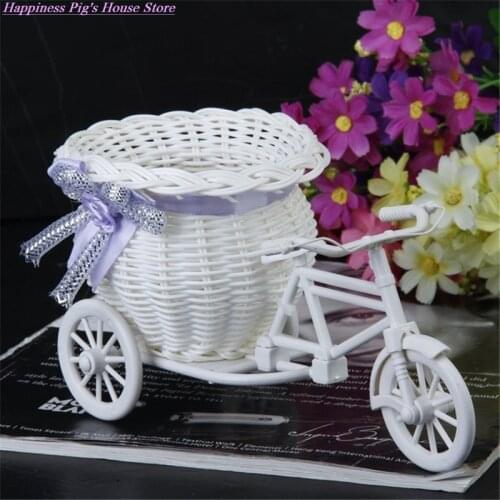 New Bicycle Decorative Flower Basket Newest Plastic White Tricycle Bike Design Flower Basket Storage Party Decoration Pots