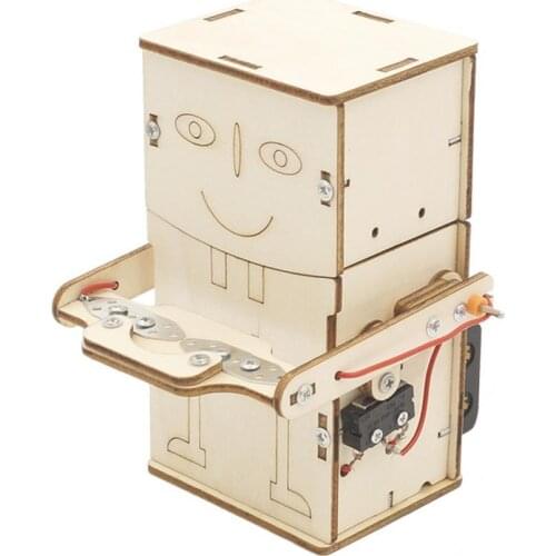 Educational 1 Set Wooden Science Handmade Coin-swallow Robot Toy Wood Wooden Coin-swallow Robot Funny for Child