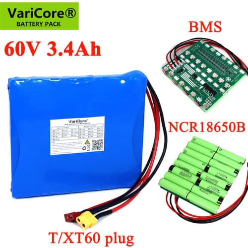 VariCore 60V 3.4Ah 16S1P 18650 li-ion battery pack Rechargeable batteries with BMS for self balance scooter electric unicycle
