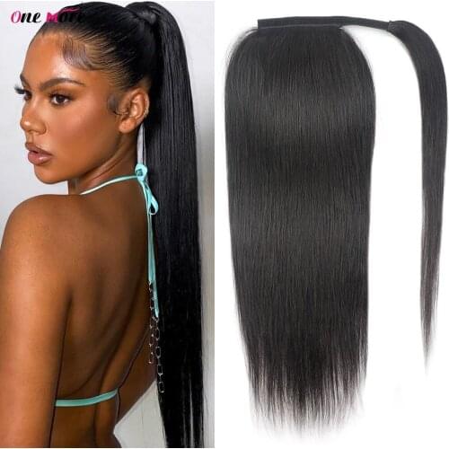 28 30 inch Long Straight Ponytail Human Hair Brazilian Straight Hair Wig For Women Wrap Around Clip In Ponytail Hair Extensions
