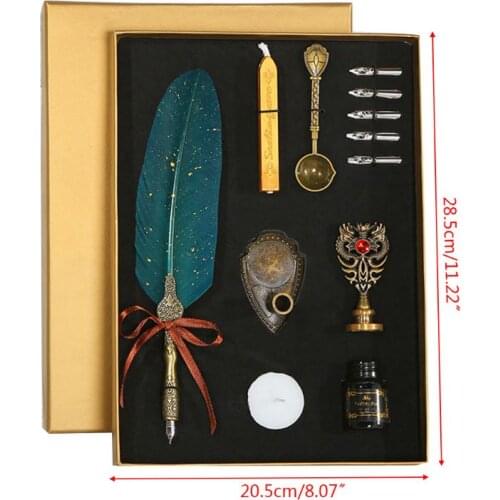 Fountain Pens Calligraphy Nib Sprinkle Gold Luxury Vintage Feather Quill Dip Writing Ink 5 Nibs Set Gift Box Office Stationery