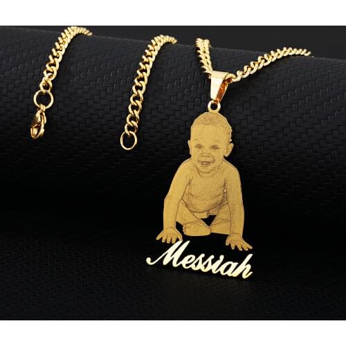 Personalized Portrait Name Pendant Necklace Selfie Picture Photo Necklace Stainless Steel Unique Jewelry Custom Best Gifts