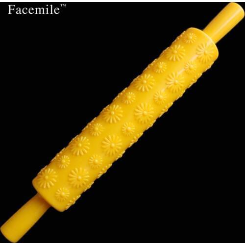 Fondant Ribbon Stripe Bow Cutter Roller Pin Sunflowers Embosser Becorating Cake Paste Dough Plastic Compact DIY Tool