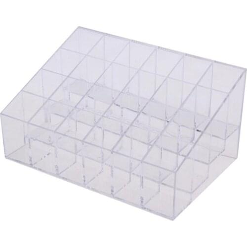 Clear Acrylic 24 Grid Makeup Organizer Storage Box Lipstick Nail Polish Display Stand Holder Cosmetic Jewelry Organizer Box Case