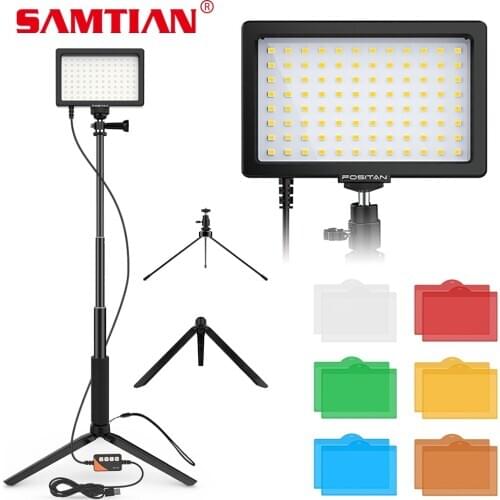 SAMTIAN 2021 NEW LED Video Light 2 Set Photography Light Dimmable 5600K USB Panel Light With Tripod add 6 colors Color filter