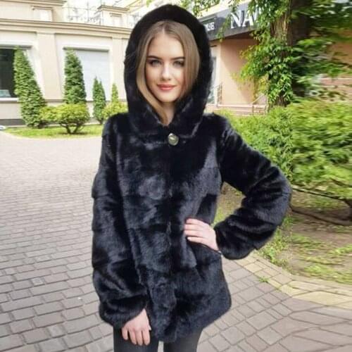 Hooded Mink Fur Coat Women Real Fur Jacket Mink Fur Overcoat Female Genuine Leather Jackets Ladies Winter Clothes
