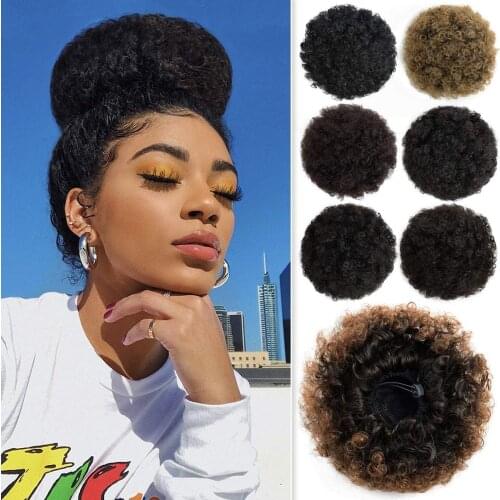 Synthetic Hairpiece Hair Afro Puff For Black Woman Natural Short Curly Drawstring And Clips Fake Hair