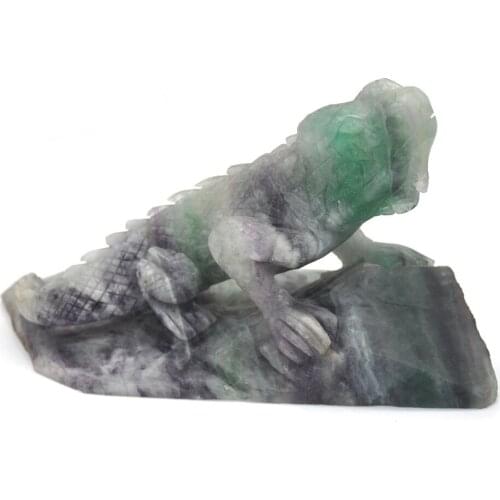 6.4" Lizard Statue Natural Fluorite Healing Crystal Stones Carving Animals Figurines Reiki Home Decoration Gift
