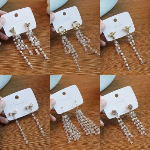 Rhinestone Crystal Earrings Long Tassel Golden Chain Earrings Female Wedding Fashion Korea Earrings Jewelry Summer For Girls