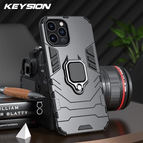 KEYSION Shockproof Armor Case for iPhone 12 Pro 12 Pro Max Ring Stand Silicone Phone Back Cover for iPhone 12 mini i12 2020 New
