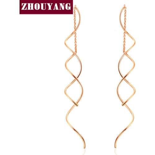 ZHOUYANG Ear Line For Women Simple Spiral Earrings Rose Gold Color Fashion Jewelry Brithday Friendship Gift ZYE243 ZYE319