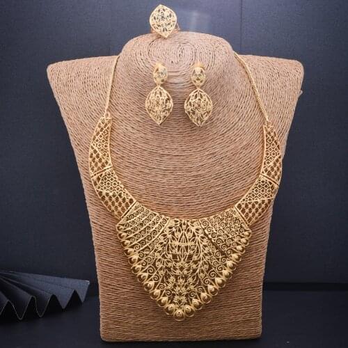 WANDO 24K Gold Color Dubai Jewelry Set for Women Luxur Ethiopian Jewelry set Wedding Jewelry African Gifts Islam Middle