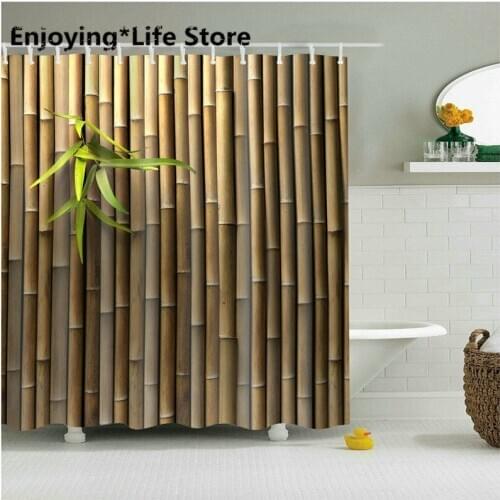 72*72 In Bamboo 3D Printing Decor Bathroom Shower Curtain + 12 Shower Hooks Shower Curtains Bathroom Curtain