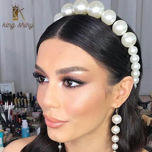 Elegant Oversize White Pearl Headband for Woman Vintage Simulated Pearl Hairband Bridal Wedding Party Hair Accessories Headwear