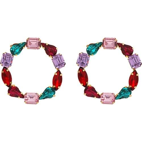 ZHINI Bohomia Geometric Circle Earrings for Women Simple Color Crystal Rhinestone Statement Earring Party Jewelry Gift brincos