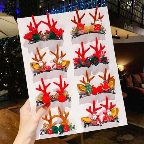 1 Pair Children Antler Hairpin Christmas Hat Old Man Duckbill Hair Clip Cute Child Christmas Hair Accessories