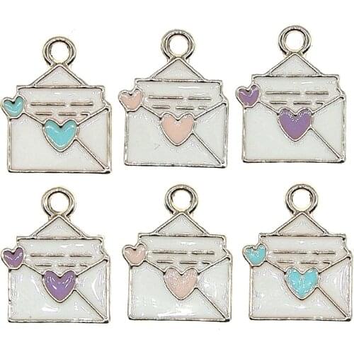 10pcs/lot 12*15mm Cute enamel envelope love letter Enamel Charms for DIY Earring Jewelry Handmade Finding XL988