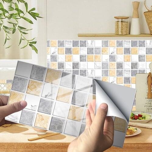 12pcs/set Marble Mosaic Flat Crystal Hard Tiles Ceramics Wall Sticker Kitchen Drawer Decoration Art Mural Peel & Stick Wallpaper