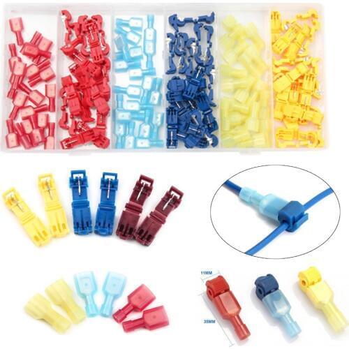 120 PCS T Tap Electrical Connectors Quick Wire Crimp Terminal Splice Taps and Insulated Male Quick Disconnect Terminals